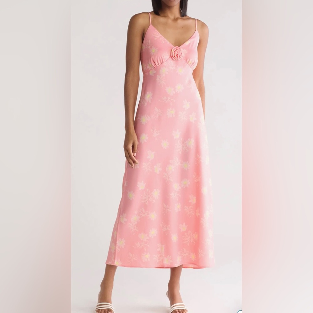 Coral floral rosette slip dress